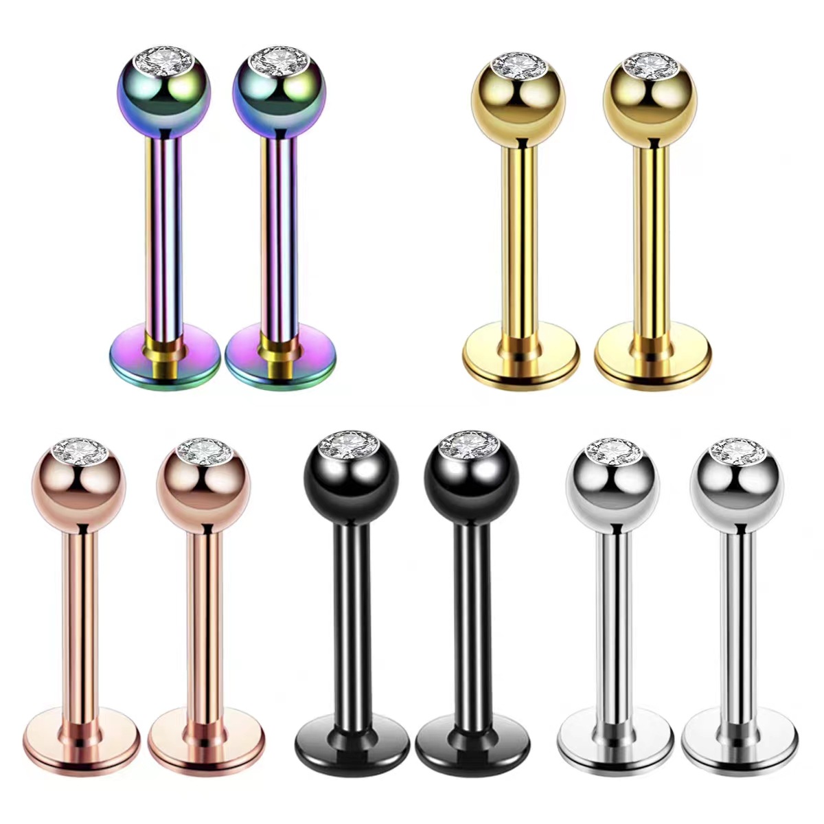 Body Jewelry Ear - 16G Surgical Steel Ball Top CZ