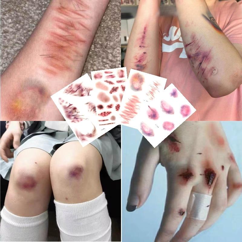Body Jewelry Stickers - 4 Sheets Halloween Wound Bruising Temporary