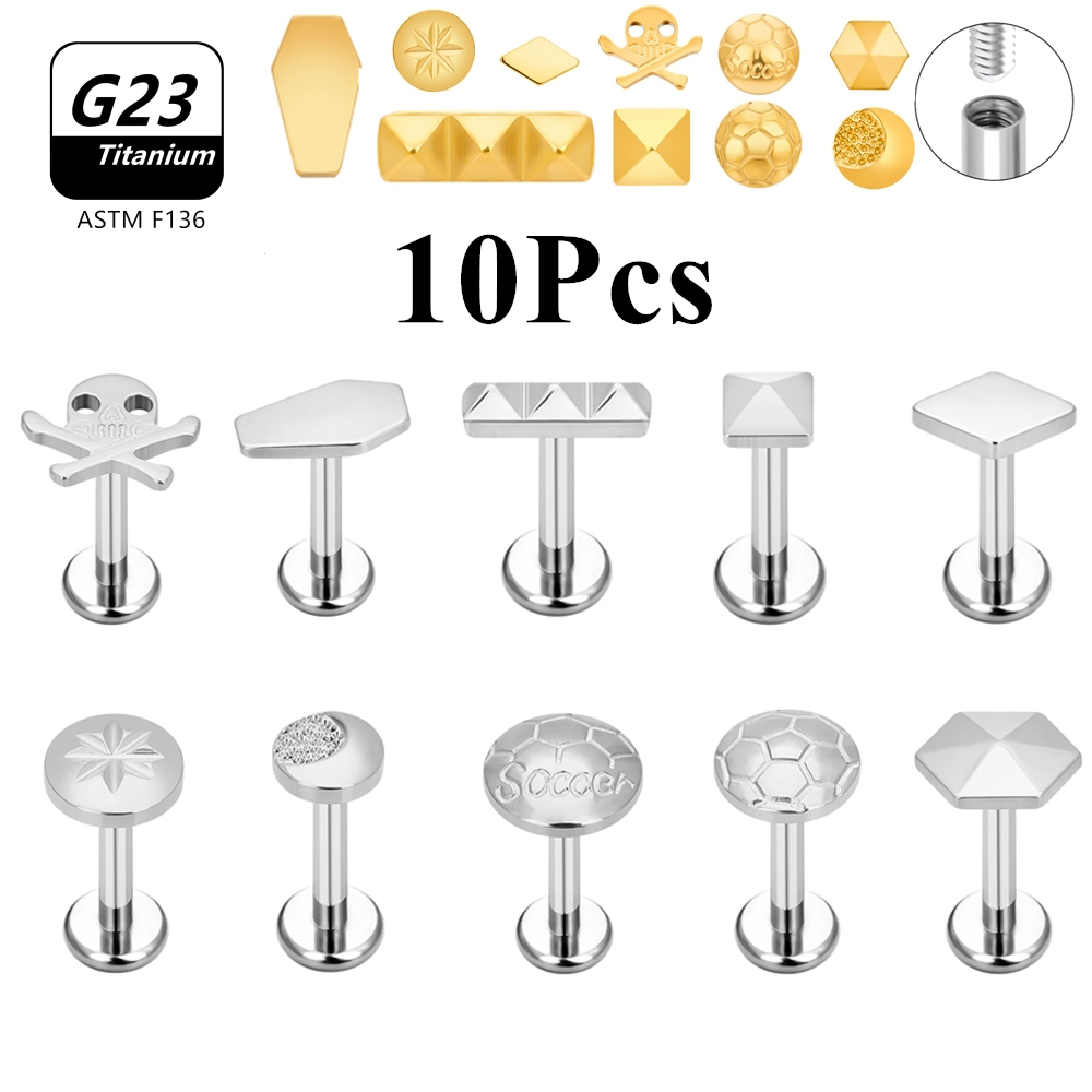 Body Jewelry Labret - 10PCS 16G G23 Titanium Stud Skull