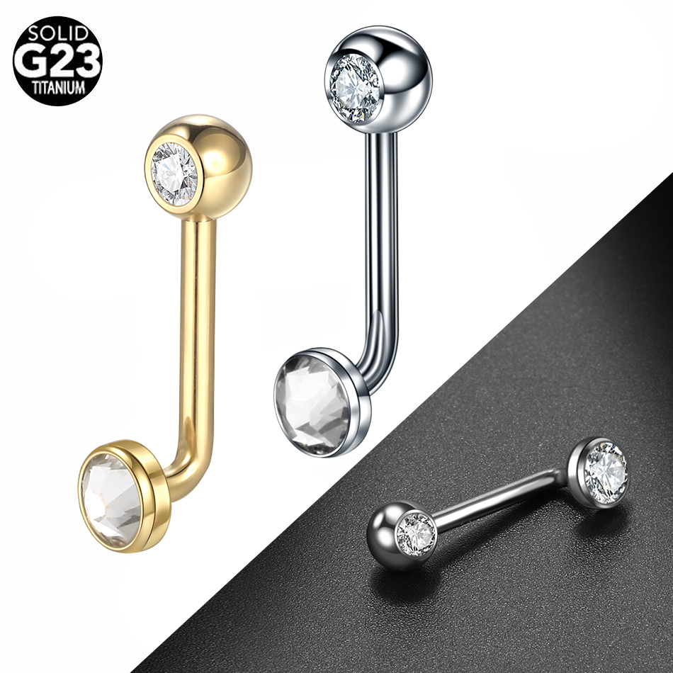 1PC G23 Titanium CZ Curved Bar - Body Jewelry Vch review and price