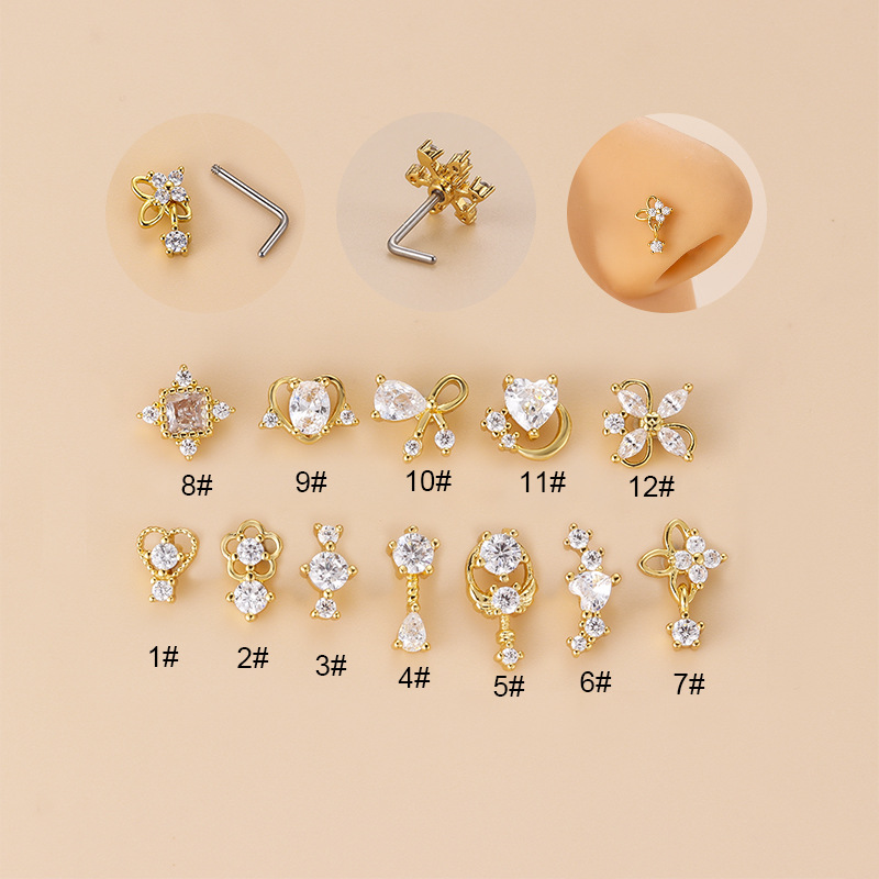 20G L-Shaped Cubic Zircon Nose - Body Jewelry Ear review and price