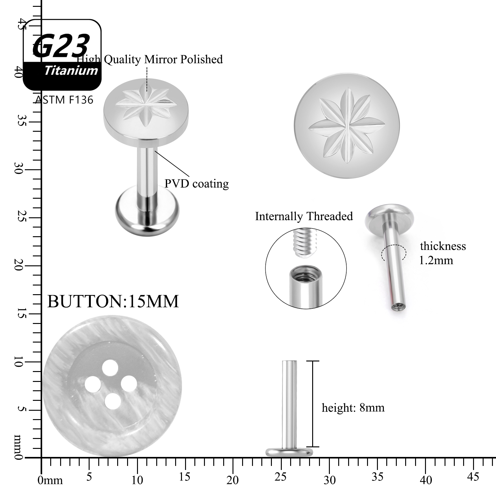 10PCS 16G G23 Titanium Stud Sk - Body Jewelry Labret review and price